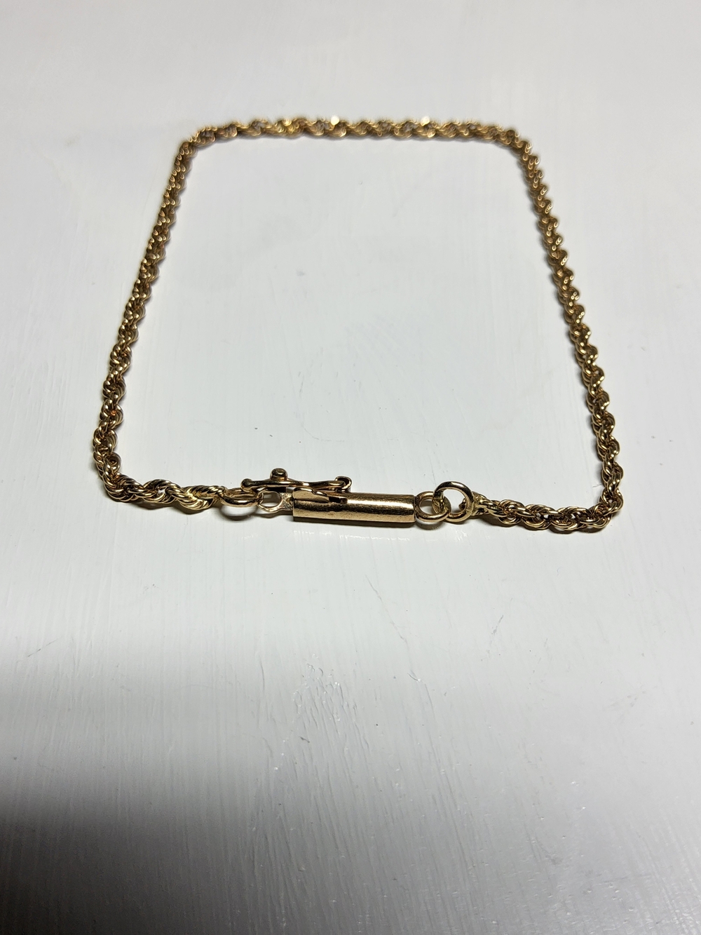 Vintage 13K Marked 14K Solid Yellow Gold Rope Chain Bracelet w/ barrel clasp